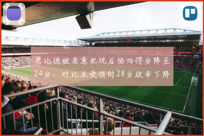恩比德被恶意犯规后场均得分降至24分，对比未受伤时28分效率下降14%